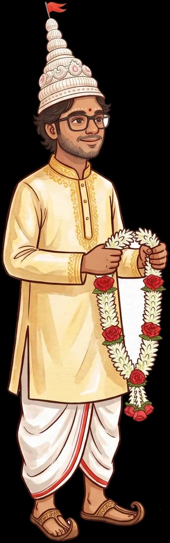 Anik waiting with a garland